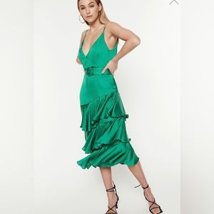 Bardot Emerald Green Tiered Midi Dress Size US 6 New